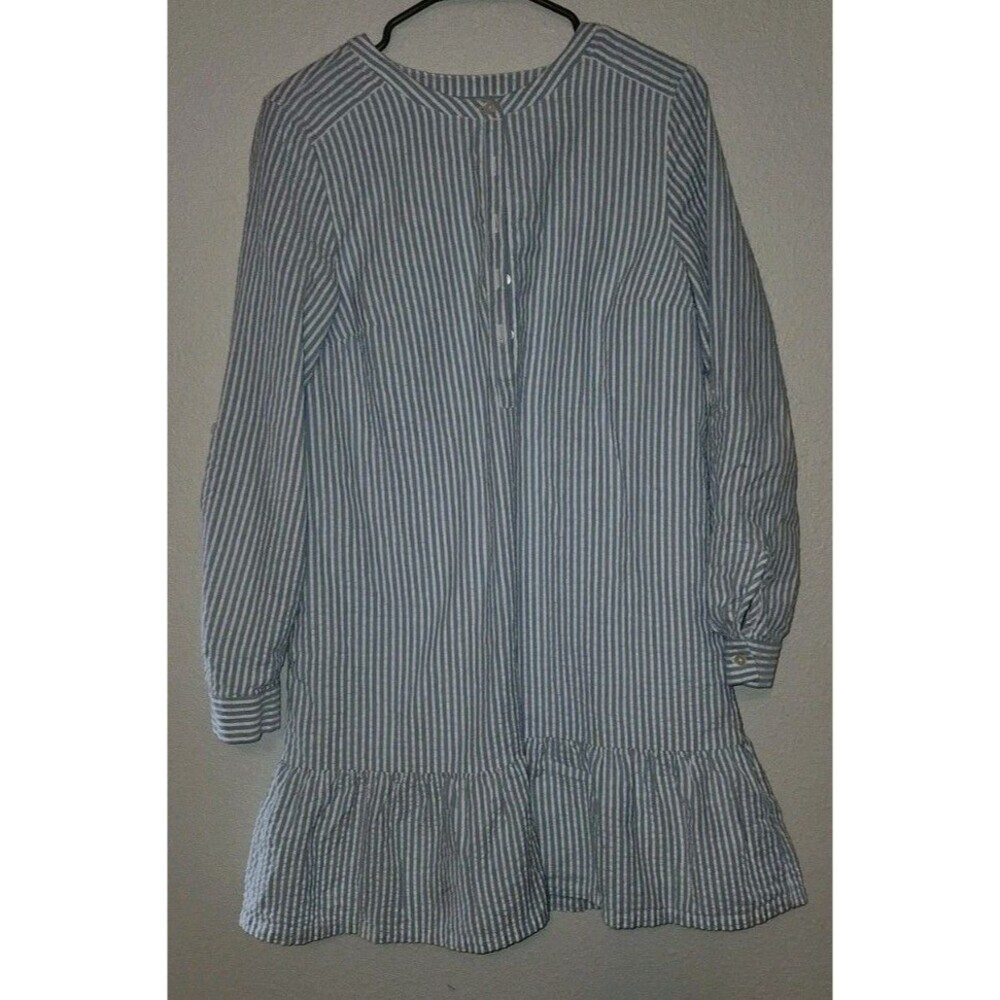 Loft Dress Womens  Blue & White Tiered Ruffled Striped Long Sleeve Midi Sz M